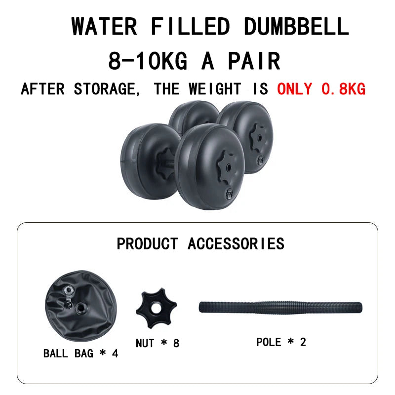 Mancuernas de agua ajustables 8-10 kg – ¡Entrená donde quieras!