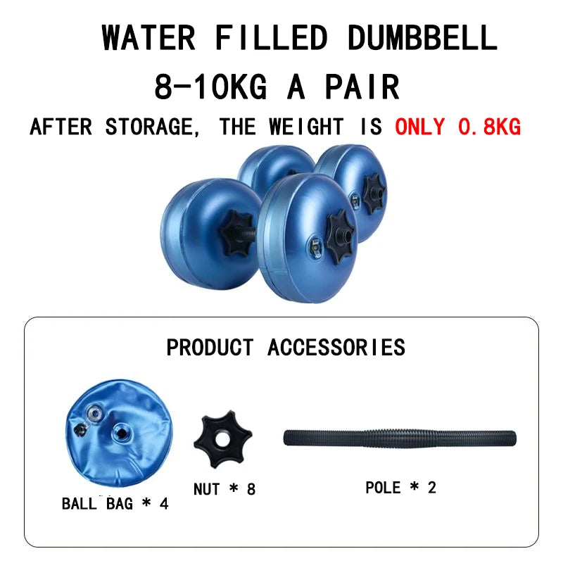 Mancuernas de agua ajustables 8-10 kg – ¡Entrená donde quieras!